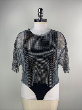 💚 3693. Black Sheer Rhinestone Mesh Top & Bodysuit